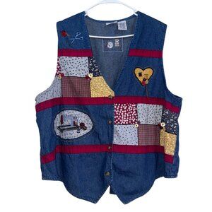 Bobbie Brooks Womens Denim Patchwork Vest Size 18W/20W With Embroidered Sewing